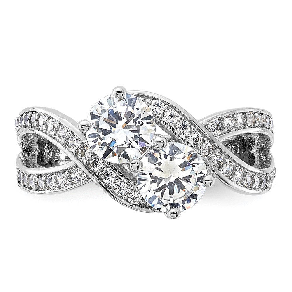 Sterlingsilber Rhodiniert Zirkonia Zwei Stein Poliert Ring