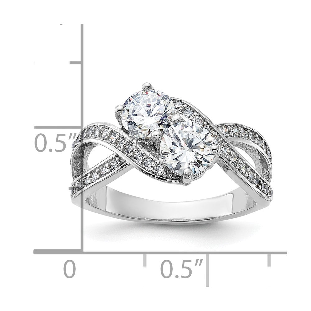 Sterlingsilber Rhodiniert Zirkonia Zwei Stein Poliert Ring