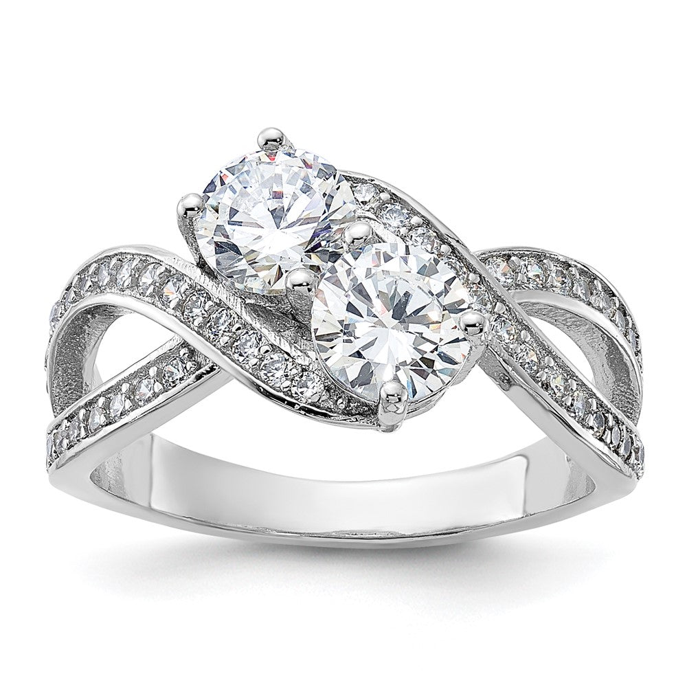 Sterlingsilber Rhodiniert Zirkonia Zwei Stein Poliert Ring