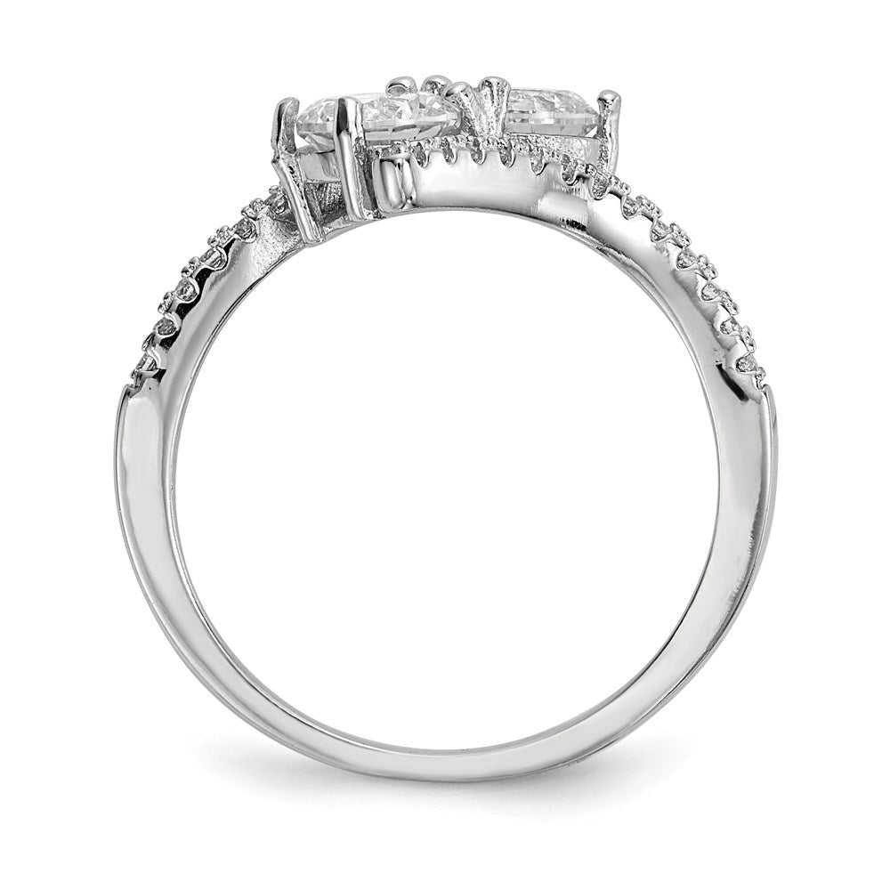 Sterlingsilber Rhodiniert Zirkonia Zwei Stein Poliert Bypass Ring