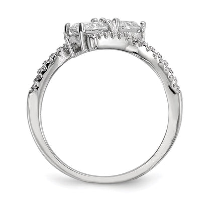 Sterlingsilber Rhodiniert Zirkonia Zwei Stein Poliert Bypass Ring