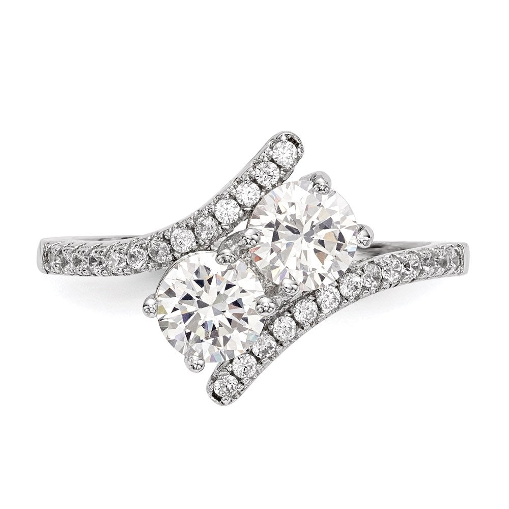 Sterlingsilber Rhodiniert Zirkonia Zwei Stein Poliert Bypass Ring