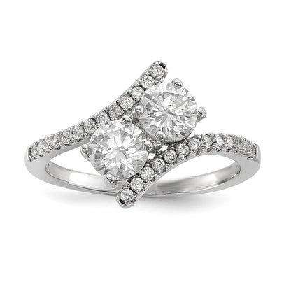 Sterlingsilber Rhodiniert Zirkonia Zwei Stein Poliert Bypass Ring