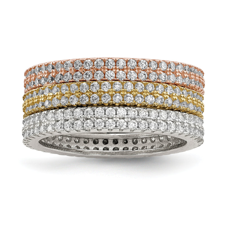 Sterlingsilber Weiß Gelb & Roséfarben Set Of 3 Zirkonia Memoire Rings