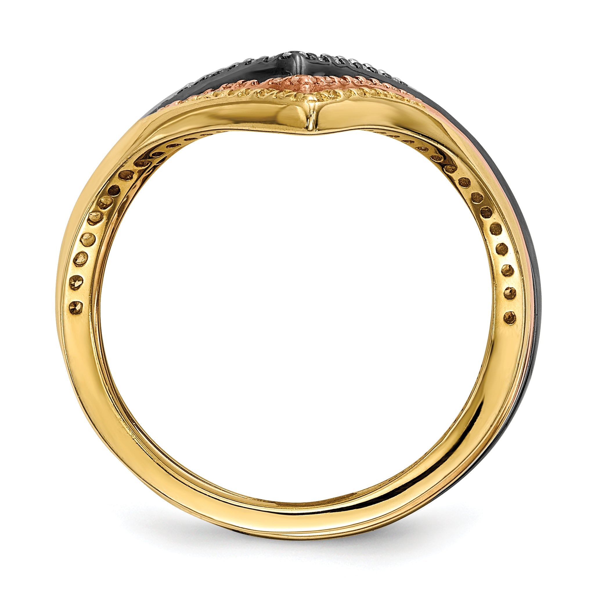 Sterlingsilber Rhodium & Schwarz Platte, Gold Roséfarben Zirkonia 4 Ring Set