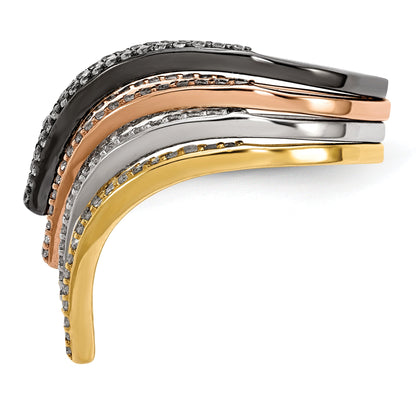 Sterlingsilber Rhodium & Schwarz Platte, Gold Roséfarben Zirkonia 4 Ring Set