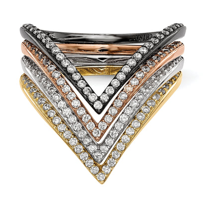 Sterlingsilber Rhodium & Schwarz Platte, Gold Roséfarben Zirkonia 4 Ring Set