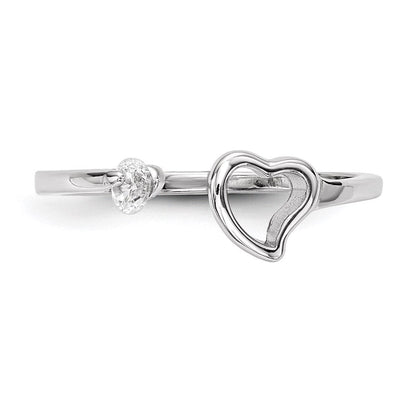 Sterlingsilber Rhodiniert Offen Herz Zirkonia Poliert Ring