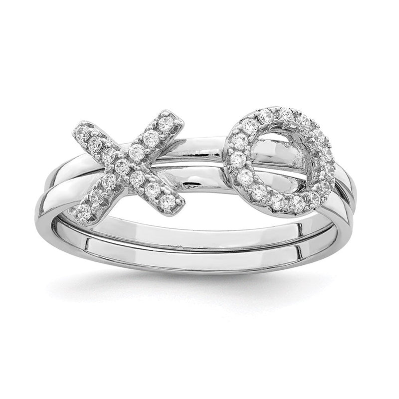 Sterlingsilber Rhodiniert Zirkonia X & O 2 Ring Set (size 7 Nur)