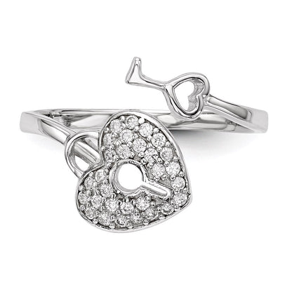 Sterlingsilber Rhodiniert Zirkonia Herz Schloss und Key Ring