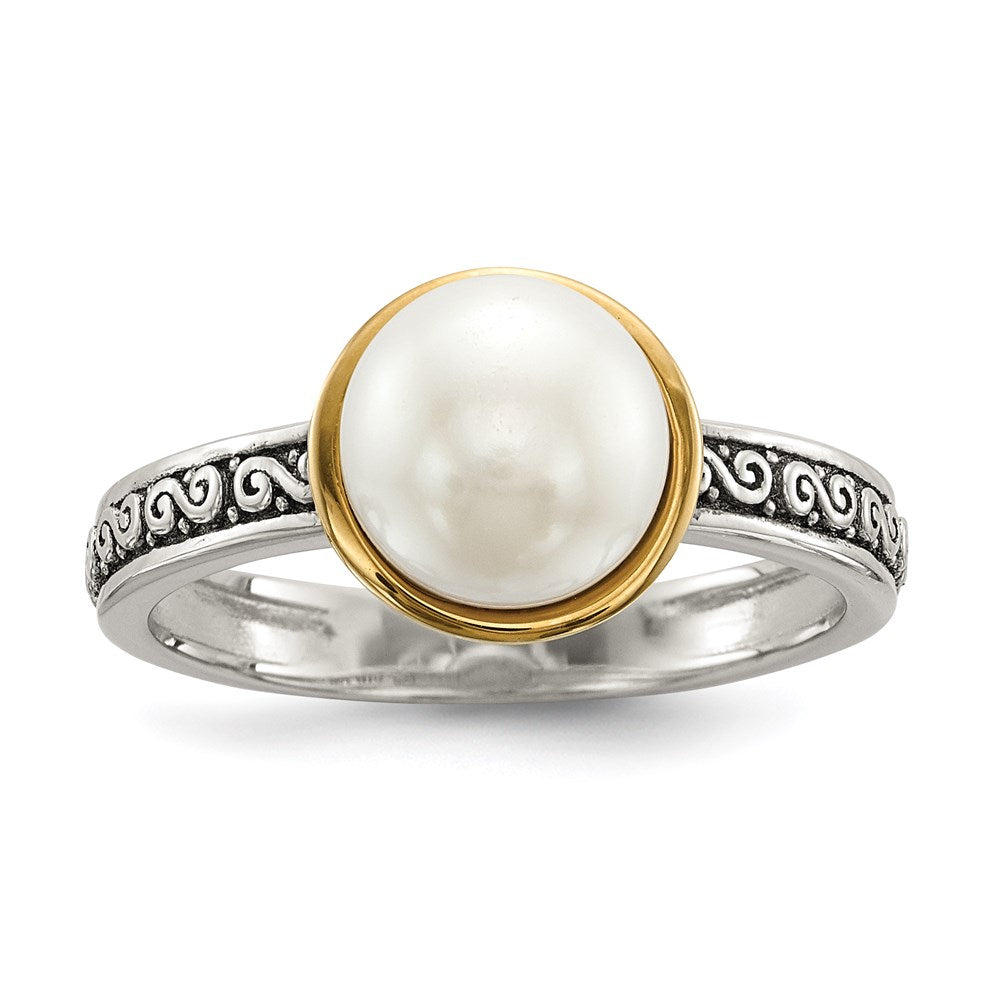 Silber/14K Bicolor Sterlingsilber 14K Antikisiert 8mm Knopf Fwc Perle Set Of 3 Rings