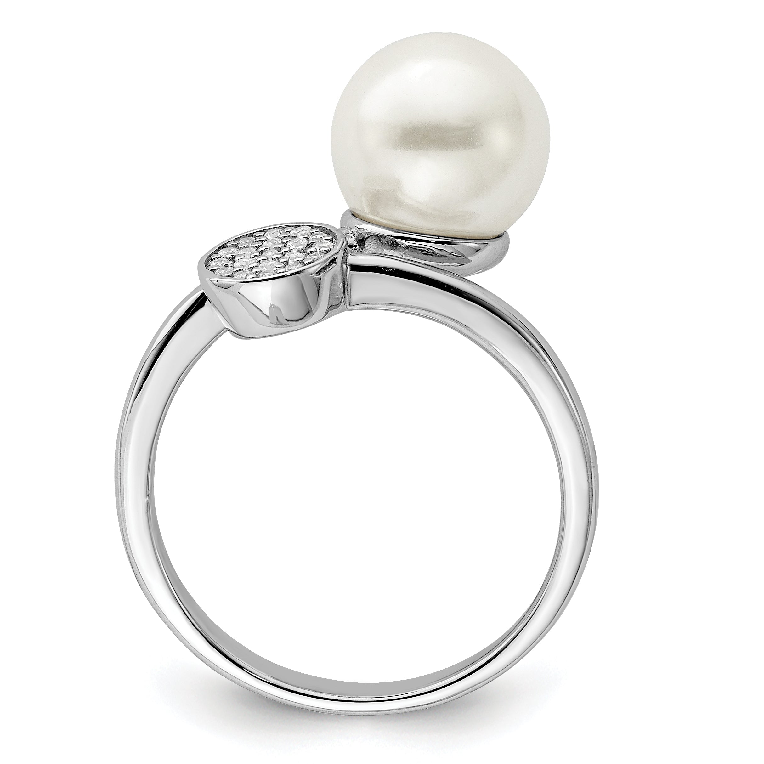 Sterlingsilber Rhodiniert Poliert mit Zirkonia und Acrylic Perle Ring
