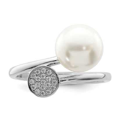 Sterlingsilber Rhodiniert Poliert mit Zirkonia und Acrylic Perle Ring