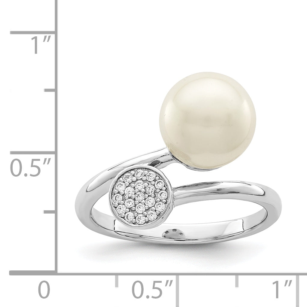 Sterlingsilber Rhodiniert Poliert mit Zirkonia und Acrylic Perle Ring