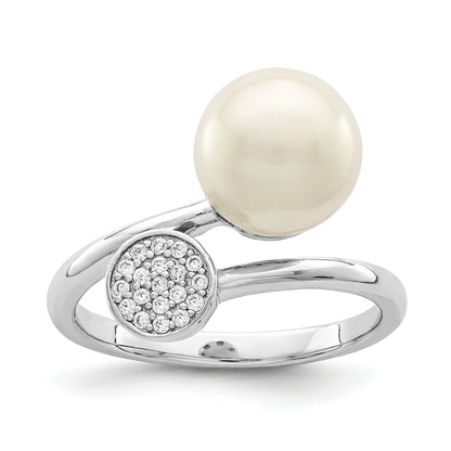 Sterlingsilber Rhodiniert Poliert mit Zirkonia und Acrylic Perle Ring