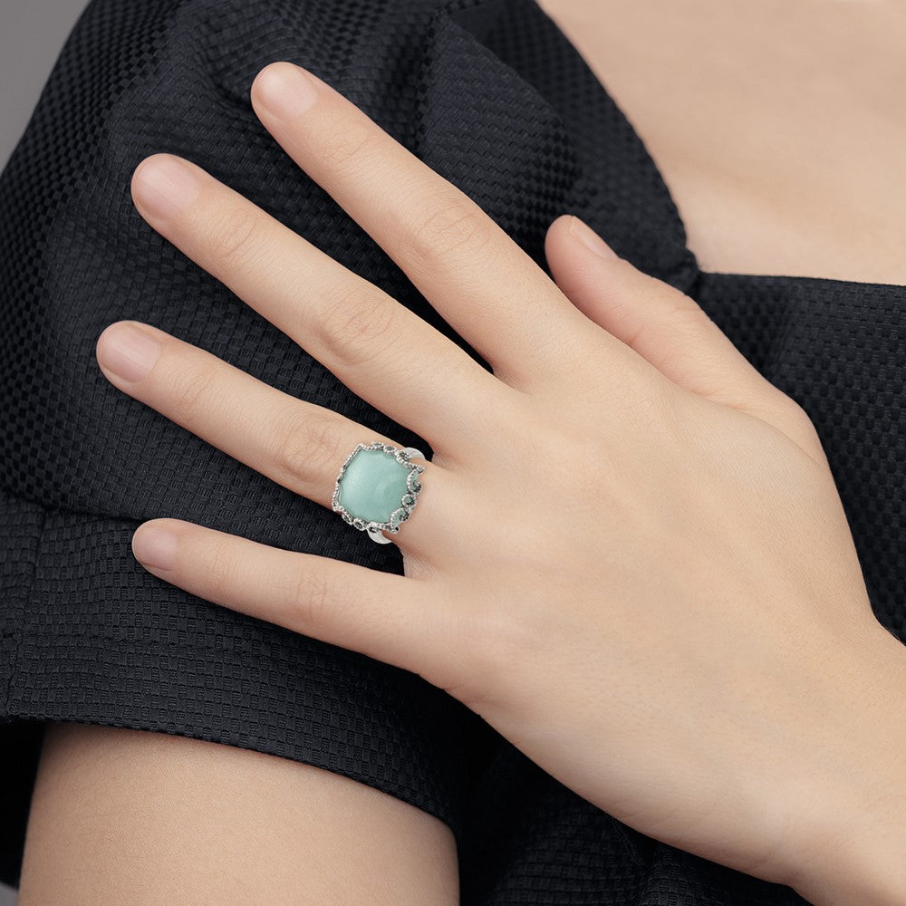 Sterlingsilber Rhodiniert Erzeugt Amazonite Poliert/textured Ring