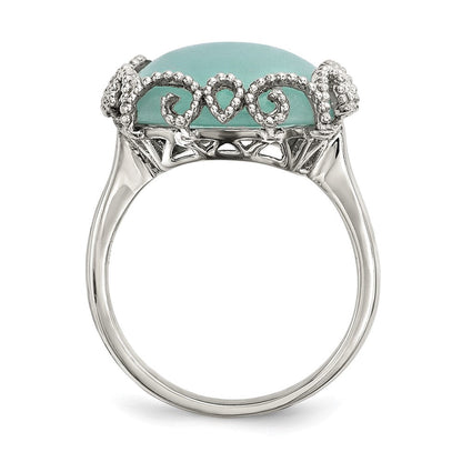 Sterlingsilber Rhodiniert Erzeugt Amazonite Poliert/textured Ring