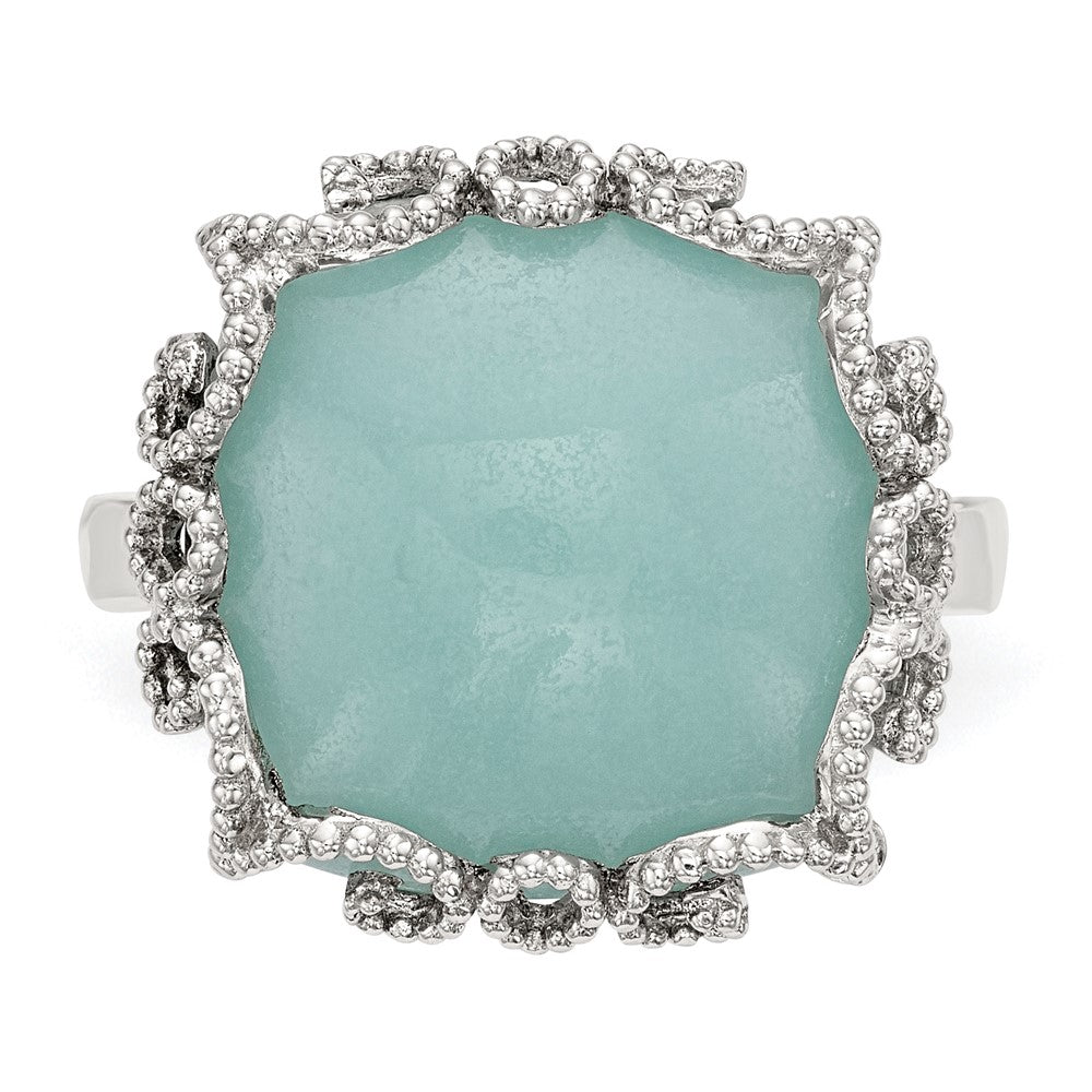 Sterlingsilber Rhodiniert Erzeugt Amazonite Poliert/textured Ring