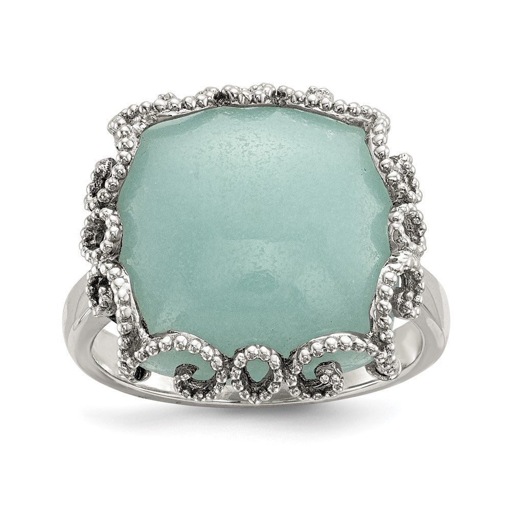 Sterlingsilber Rhodiniert Erzeugt Amazonite Poliert/textured Ring