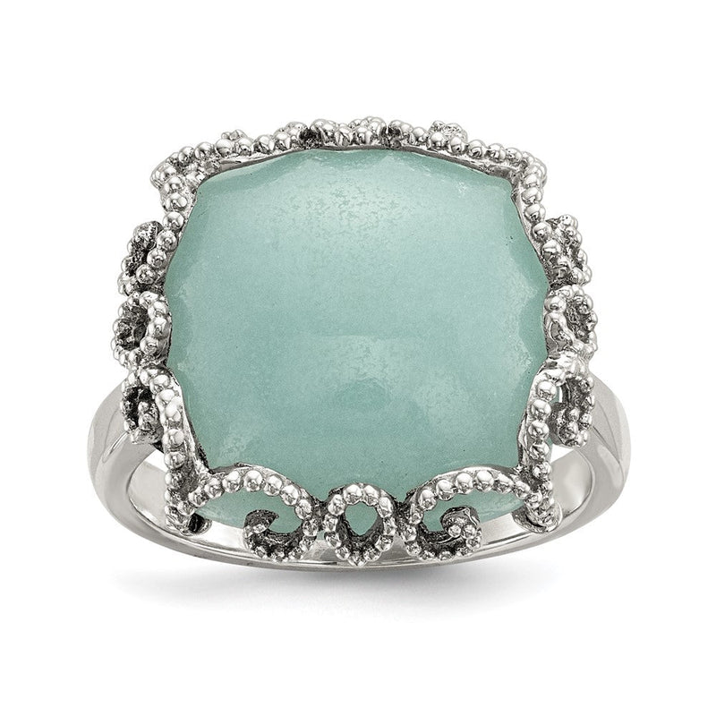 Sterlingsilber Rhodiniert Erzeugt Amazonite Poliert/textured Ring