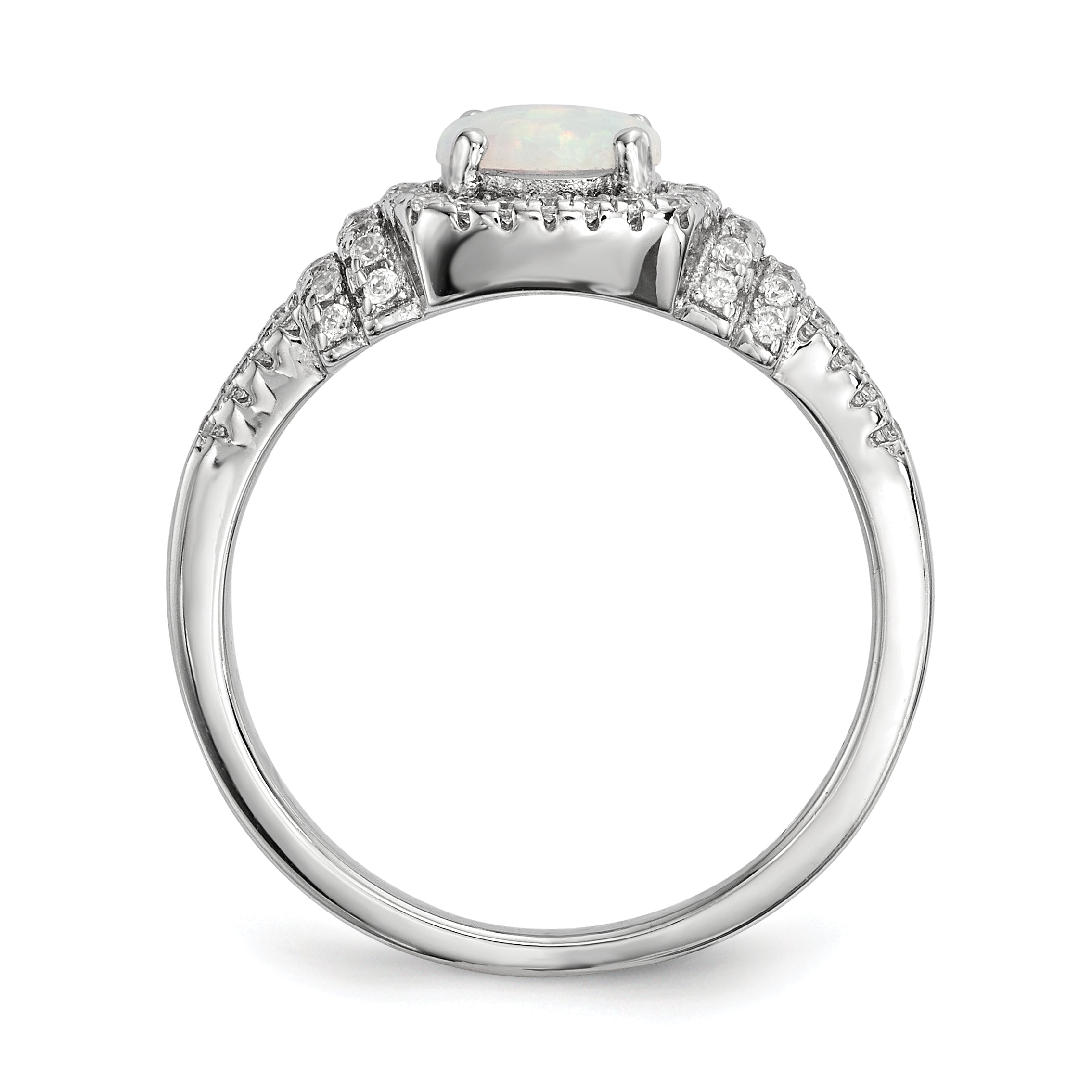 Sterlingsilber Rhodiniert Zirkonia und Im Labor Erzeugt Weiß Opal Ring