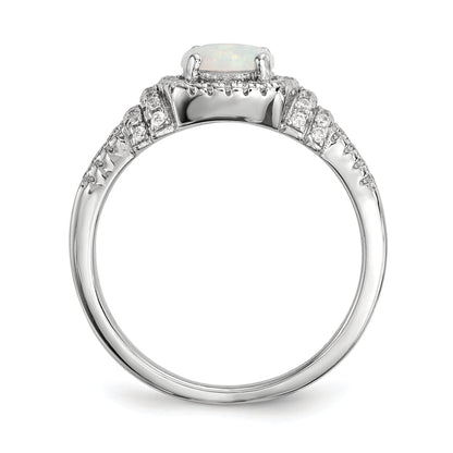 Sterlingsilber Rhodiniert Zirkonia und Im Labor Erzeugt Weiß Opal Ring
