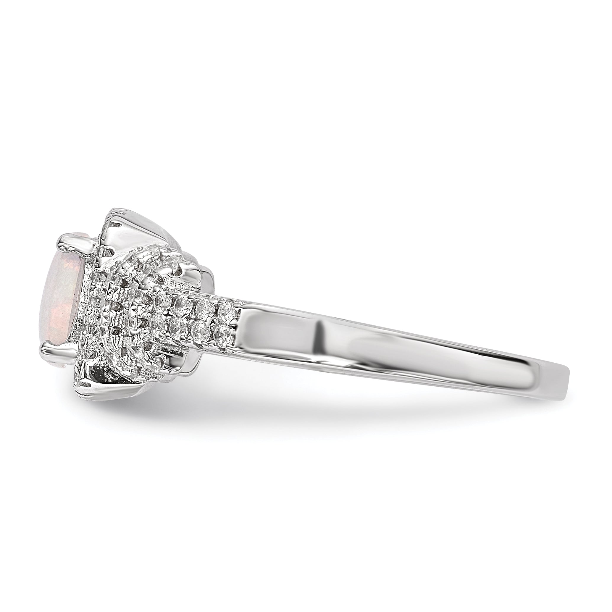 Sterlingsilber Rhodiniert Zirkonia und Im Labor Erzeugt Weiß Opal Ring