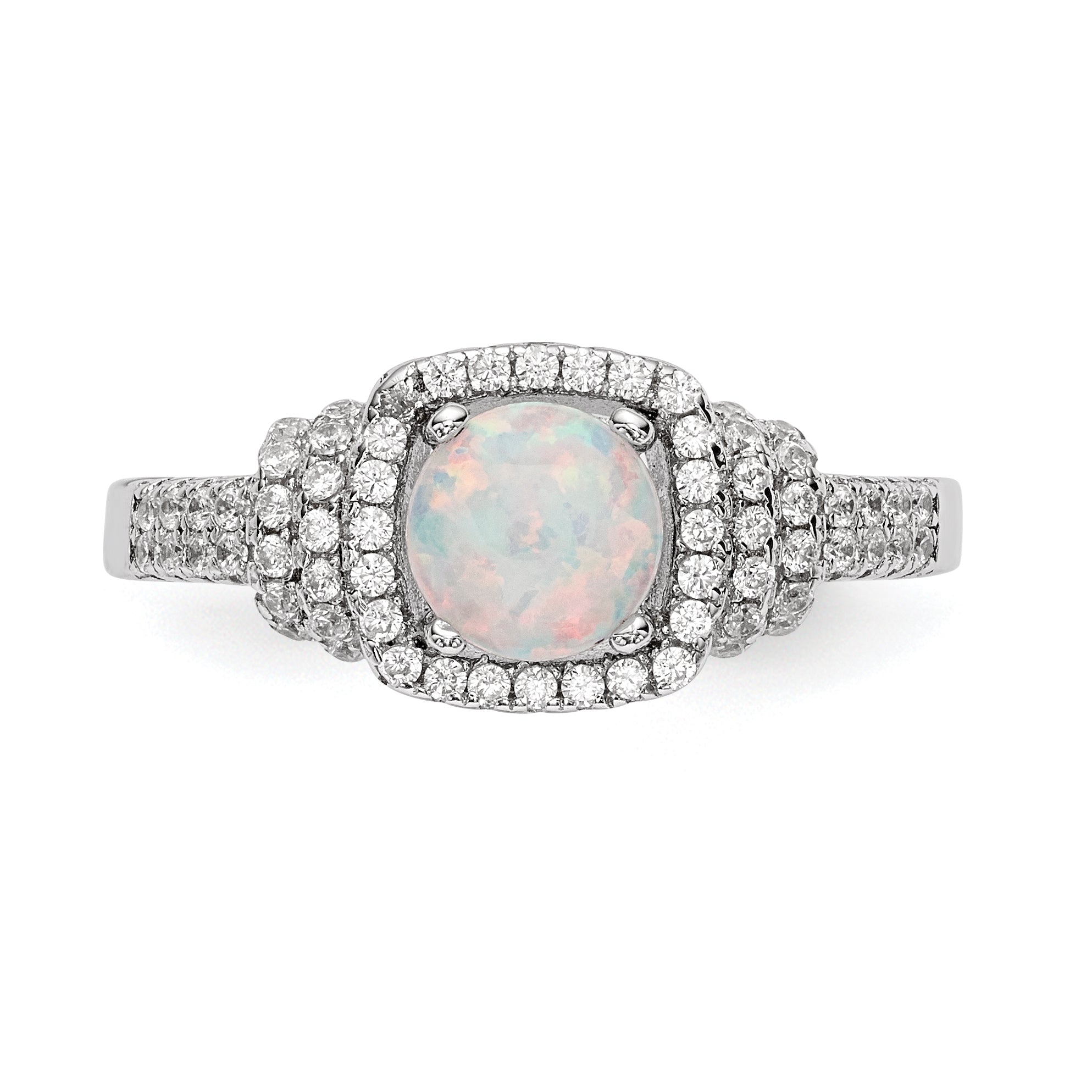 Sterlingsilber Rhodiniert Zirkonia und Im Labor Erzeugt Weiß Opal Ring