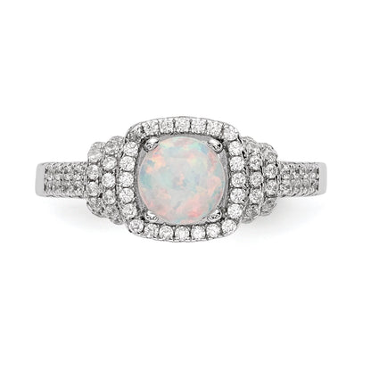 Sterlingsilber Rhodiniert Zirkonia und Im Labor Erzeugt Weiß Opal Ring