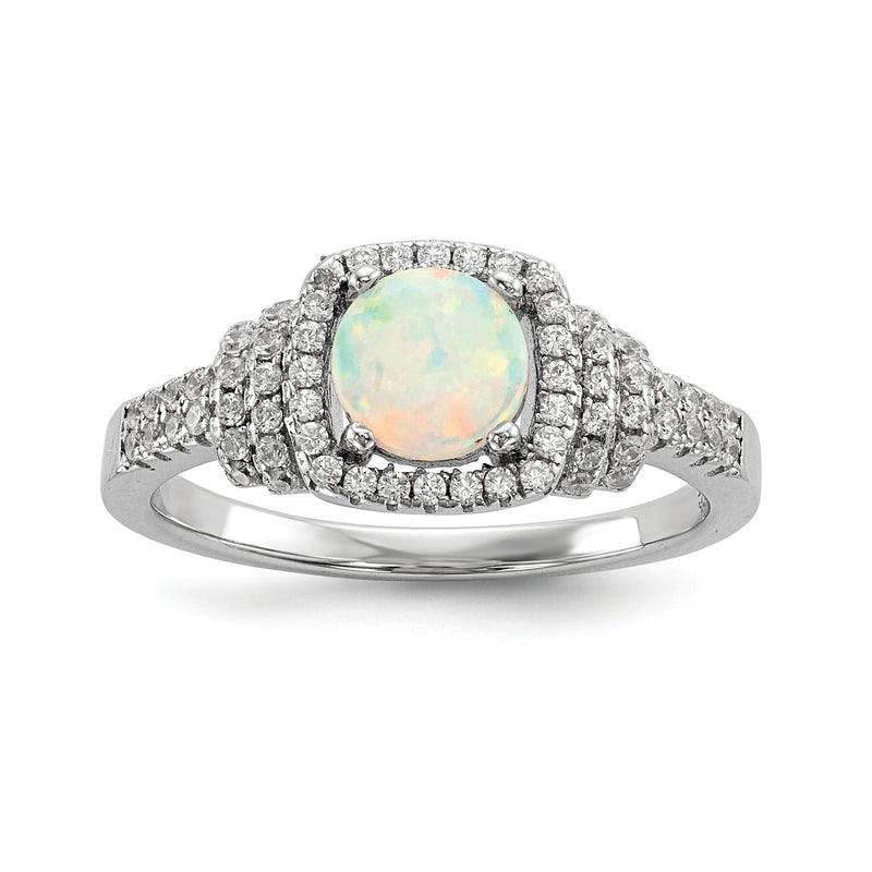 Sterlingsilber Rhodiniert Zirkonia und Im Labor Erzeugt Weiß Opal Ring