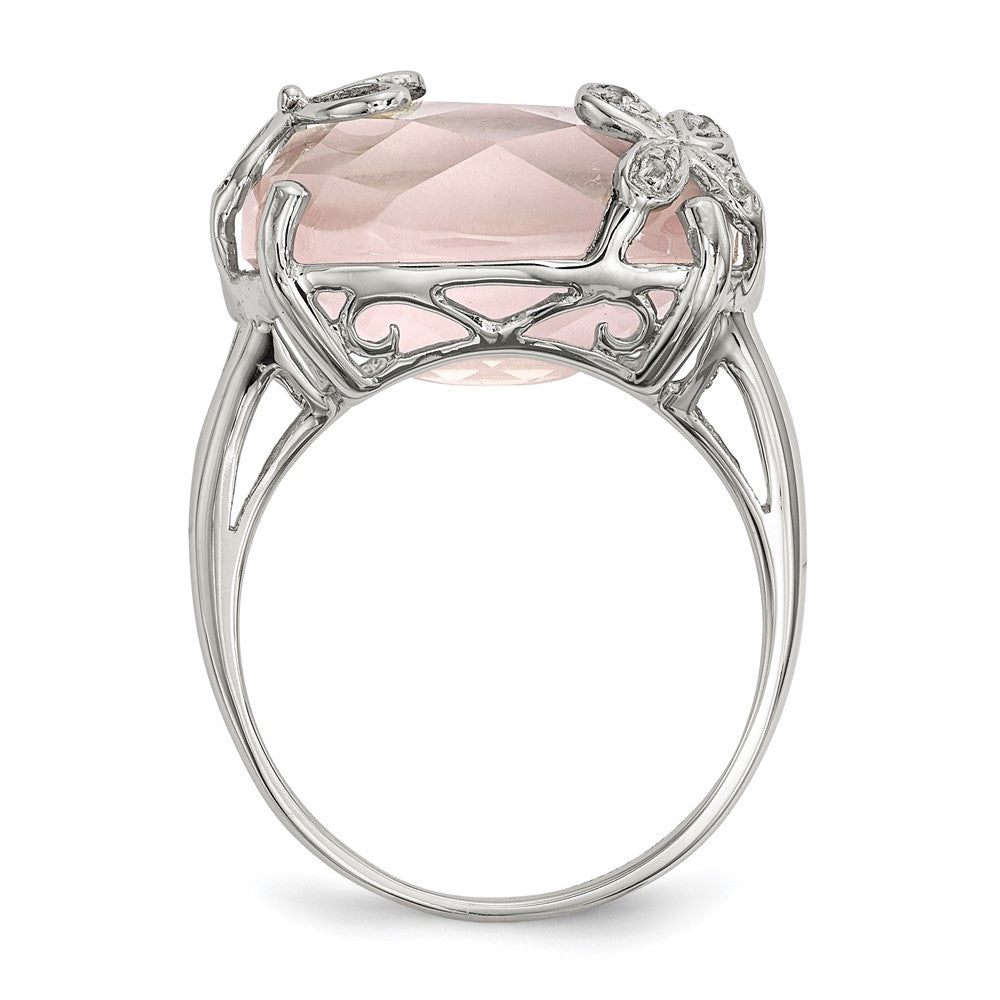Sterlingsilber Rhodiniert Rose Quarz/white Saphir Ring