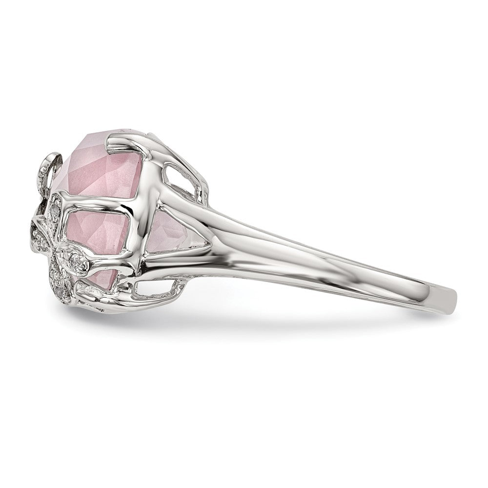 Sterlingsilber Rhodiniert Rose Quarz/white Saphir Ring