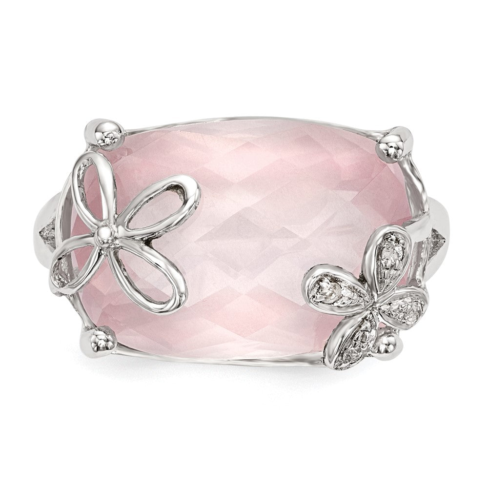 Sterlingsilber Rhodiniert Rose Quarz/white Saphir Ring