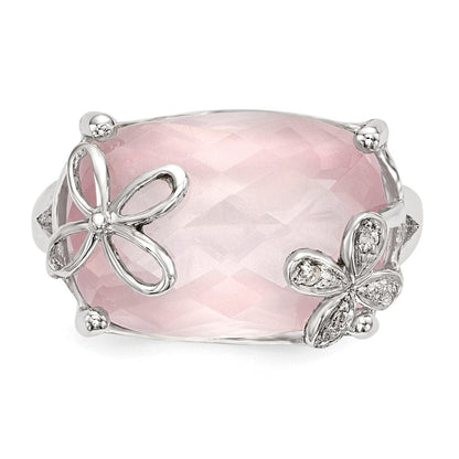 Sterlingsilber Rhodiniert Rose Quarz/white Saphir Ring