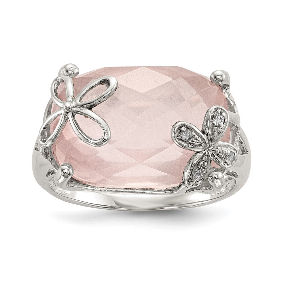 Sterlingsilber Rhodiniert Rose Quarz/white Saphir Ring