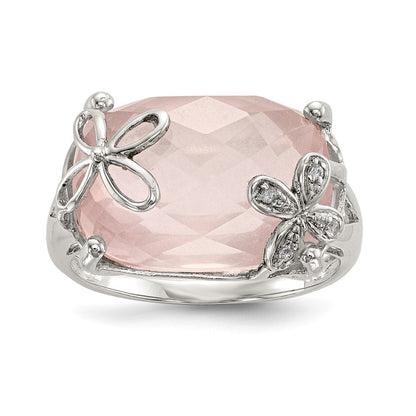 Sterlingsilber Rhodiniert Rose Quarz/white Saphir Ring