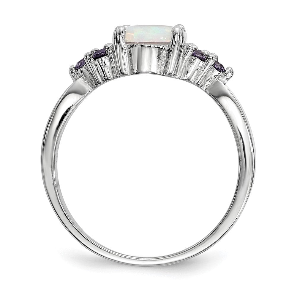 Sterlingsilber Rhodiniert Oval Erzeugt Opal Lila Zirkonia Ring