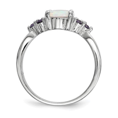 Sterlingsilber Rhodiniert Oval Erzeugt Opal Lila Zirkonia Ring