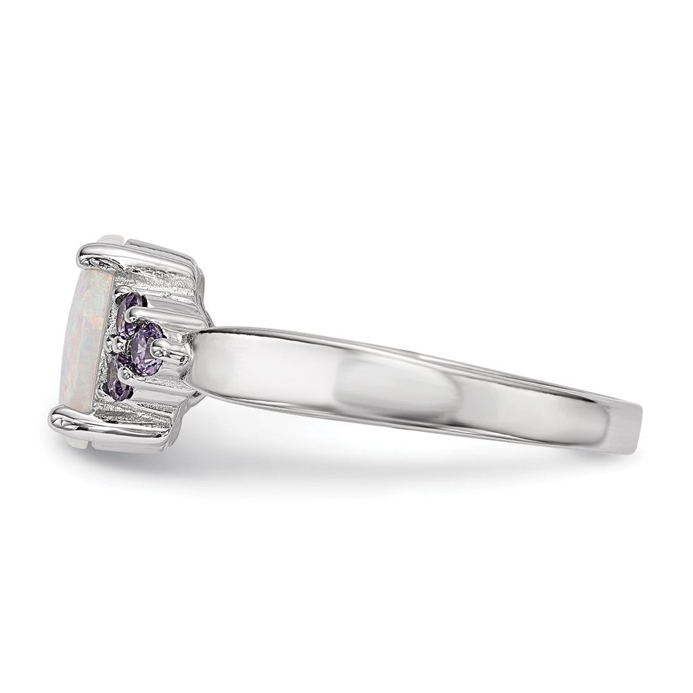 Sterlingsilber Rhodiniert Oval Erzeugt Opal Lila Zirkonia Ring