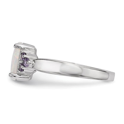 Sterlingsilber Rhodiniert Oval Erzeugt Opal Lila Zirkonia Ring