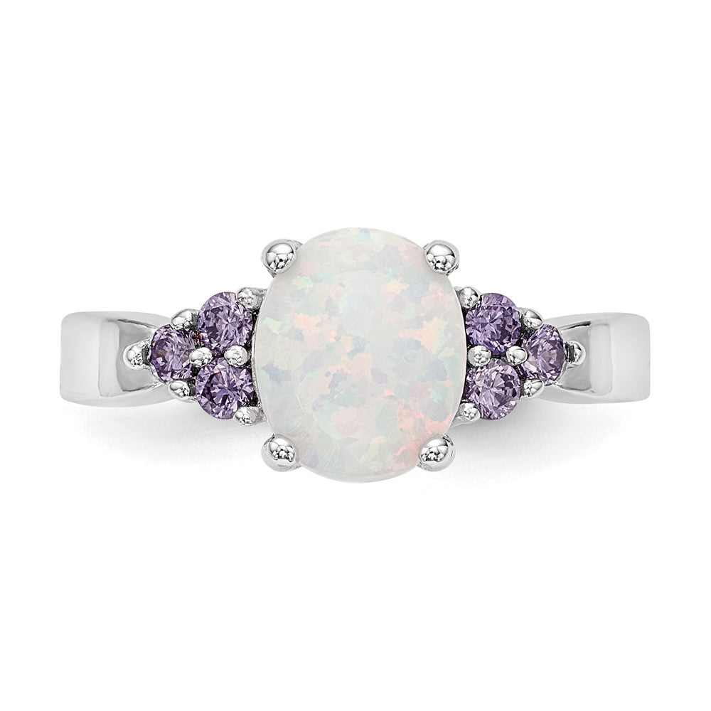 Sterlingsilber Rhodiniert Oval Erzeugt Opal Lila Zirkonia Ring