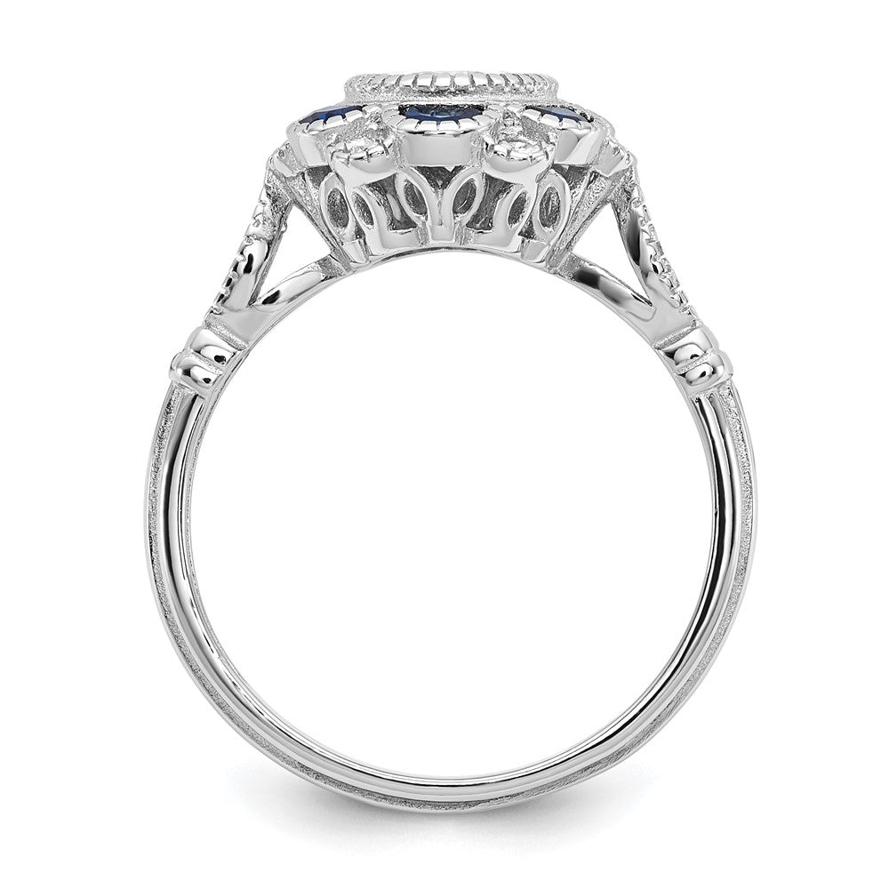 Sterlingsilber Rhodiniert Zirkonia und Lab Cr. Blau Saphir Blume Ring
