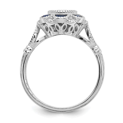 Sterlingsilber Rhodiniert Zirkonia und Lab Cr. Blau Saphir Blume Ring