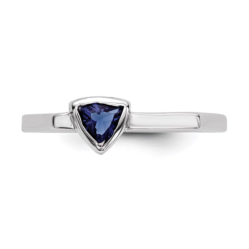Sterlingsilber Rhodiniert Blau Glas Stein Dreieck Ring (size 6 Nur)
