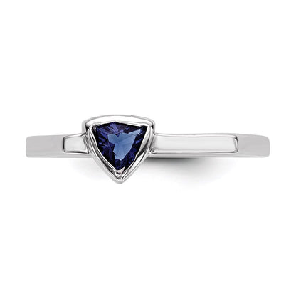 Sterlingsilber Rhodiniert Blau Glas Stein Dreieck Ring (size 6 Nur)