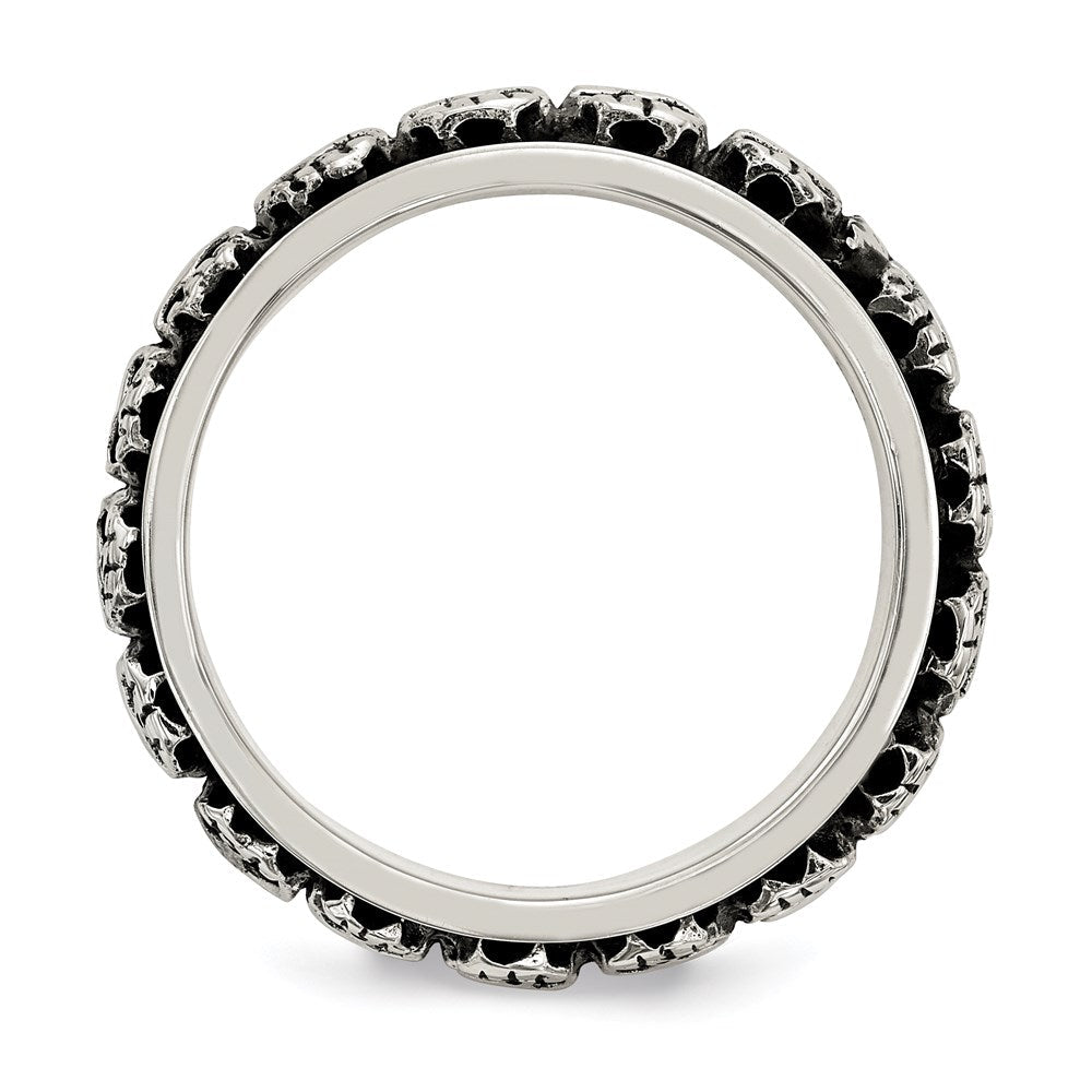 Sterlingsilber Poliert Spinning Mittig Antikisiert Totenkopf Ring
