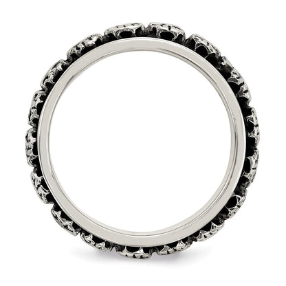 Sterlingsilber Poliert Spinning Mittig Antikisiert Totenkopf Ring