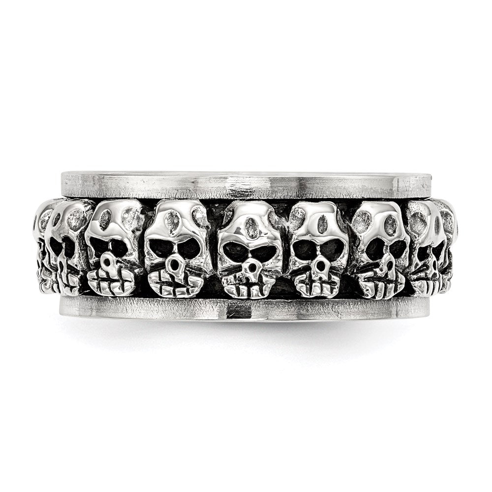 Sterlingsilber Poliert Spinning Mittig Antikisiert Totenkopf Ring