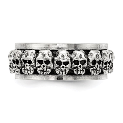 Sterlingsilber Poliert Spinning Mittig Antikisiert Totenkopf Ring