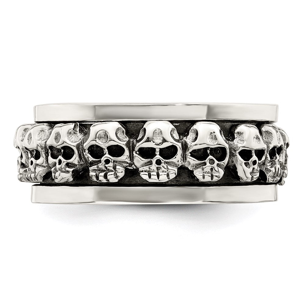 Sterlingsilber Poliert Spinning Mittig Antikisiert Totenkopf Ring